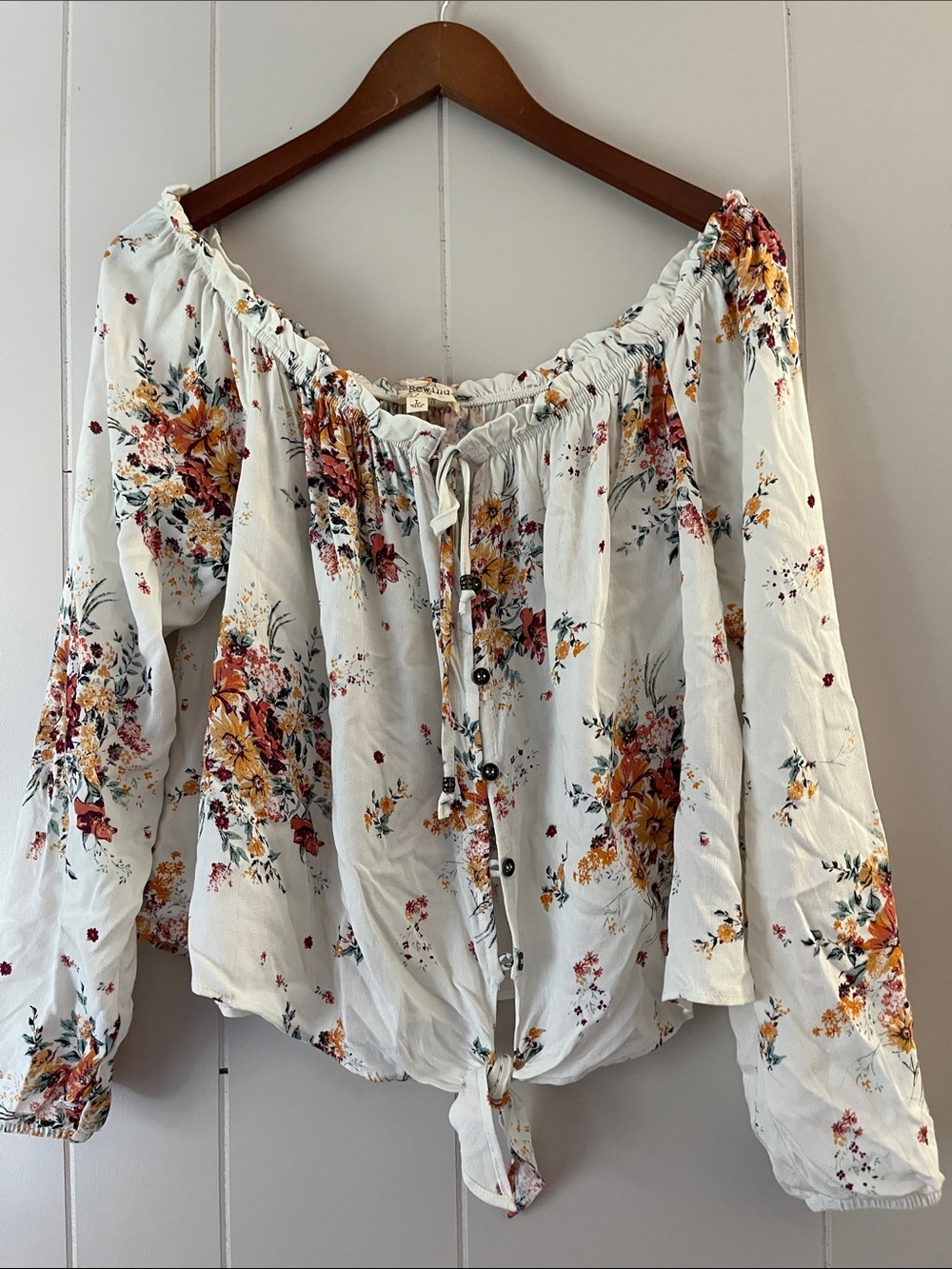Rewind White Floral Off-Shoulder Tie-Front Top